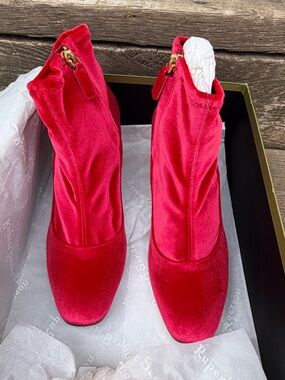 Rupert Sanderson Fernie Sangria Velvet Ankle Boots with Gold Zip